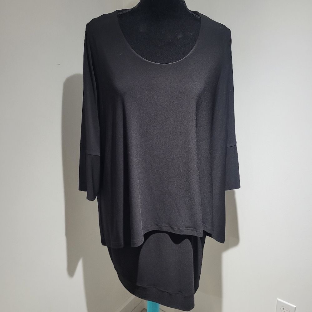 Dominica Maazur Women's Flowy Dolman Sleeve Knee Length Dress Medium Black